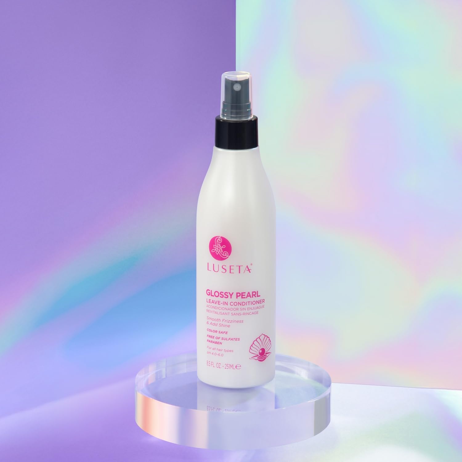 Luseta Glossy Pearl Leave-In Conditioner softens hair for a smooth feel.
