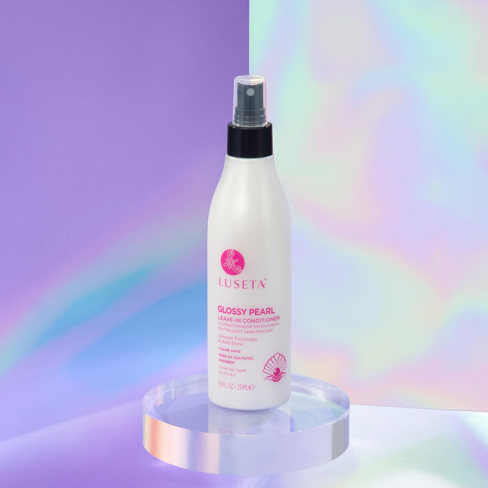 Luseta Glossy Pearl Leave-In Conditioner softens hair for a smooth feel.