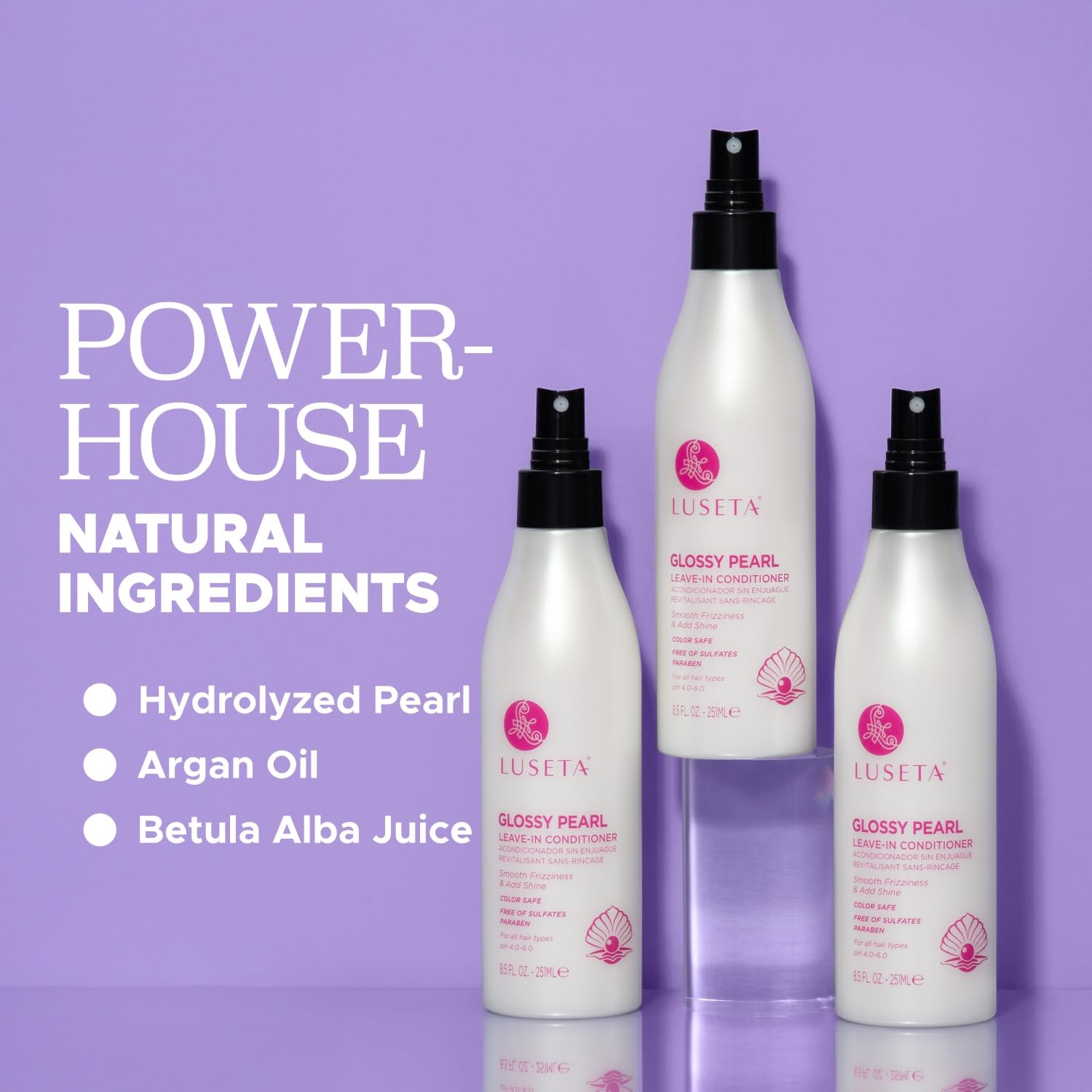 Luseta Glossy Pearl Leave-In Conditioner on wet hair enhances moisture and smoothness.