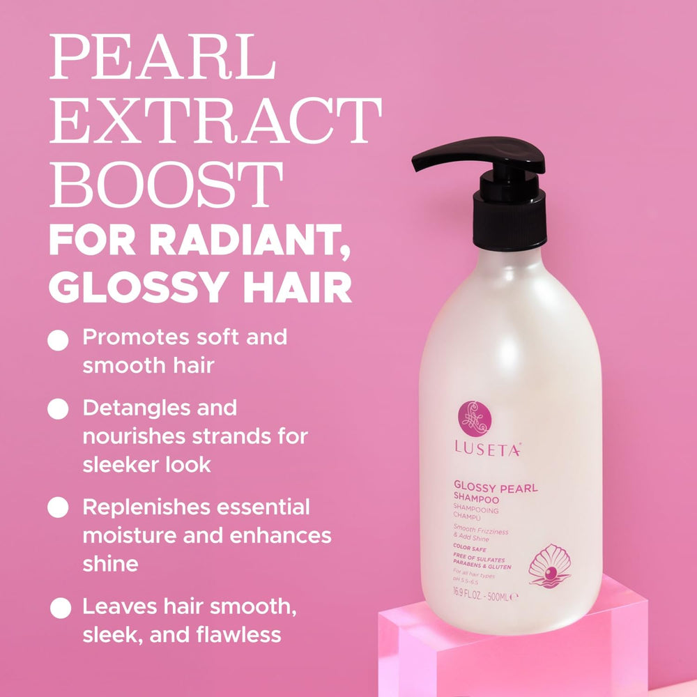 Luseta Glossy Pearl Shampoo: mousse douce révélant une texture soyeuse après application