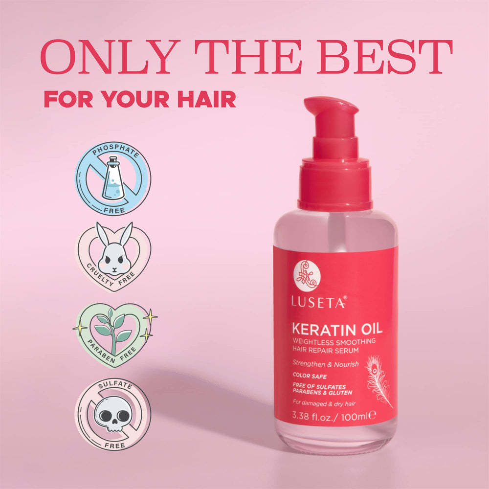 L U S E T A Keratin Oil Serum applied on dry hair conditioning ends