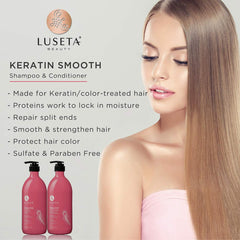 Après-shampoing Luseta Keratin Smooth en bouteille, démêlage facilité et douceur.