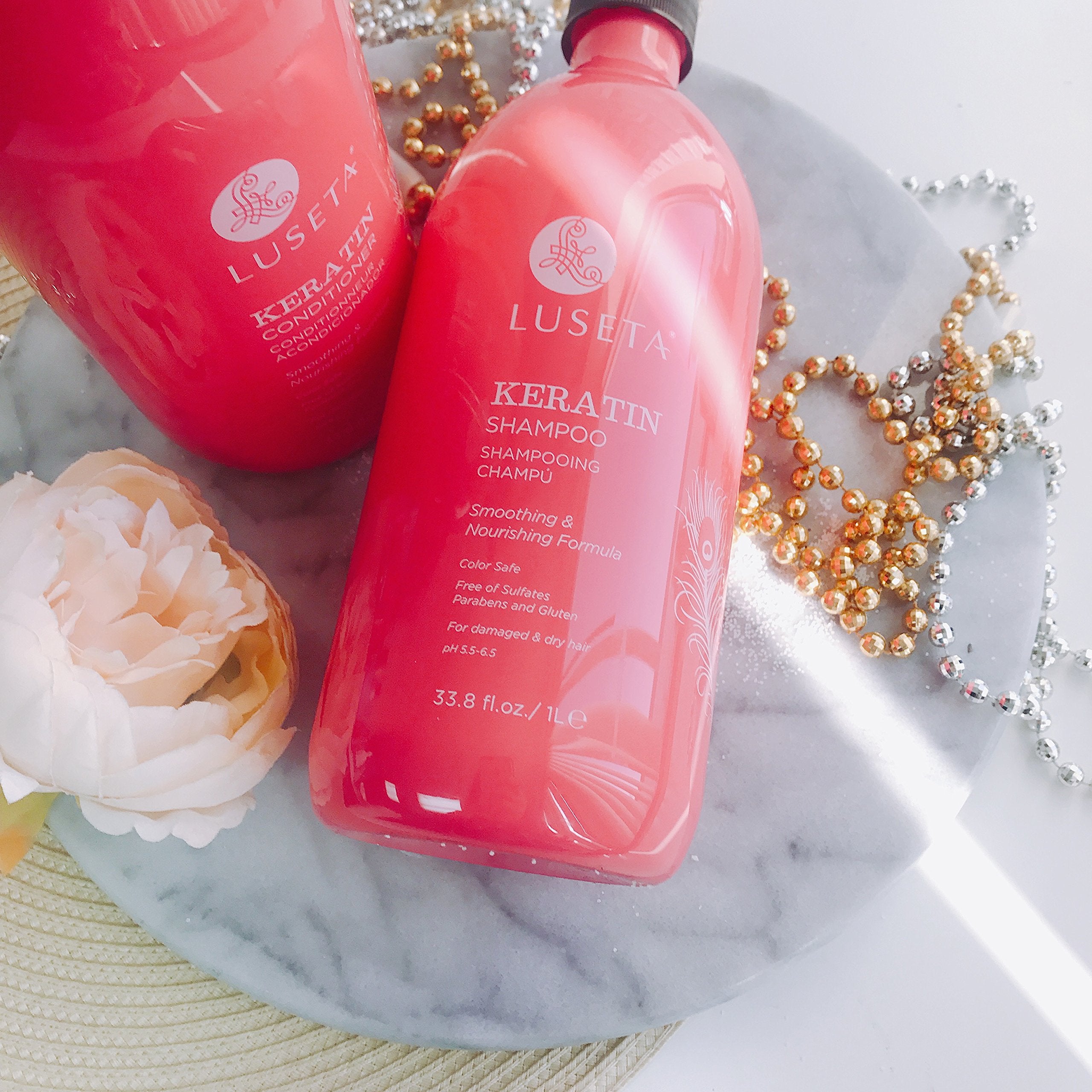 Avant et après cheveux avec Luseta Keratin Smooth, résultats visibles.