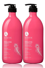 Shampoing Luseta Keratin Smooth en bouteille, hydratation des cheveux abîmés.