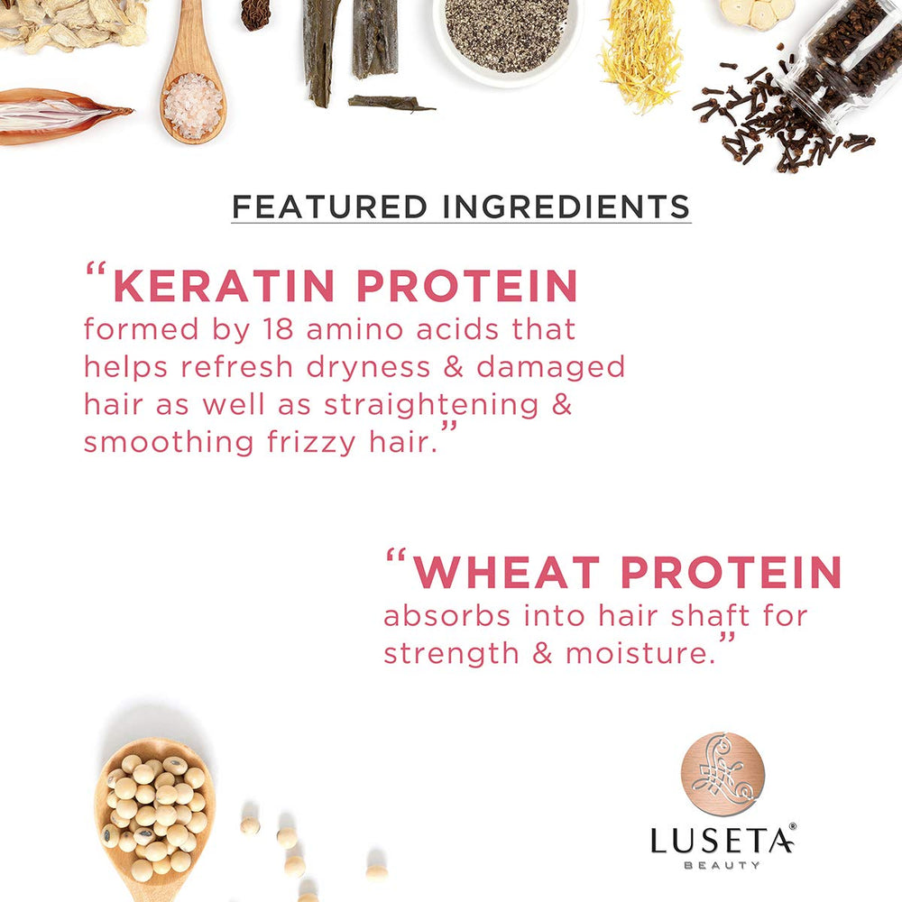 Texture crème du duo Luseta Keratin Smooth enveloppant les longueurs.