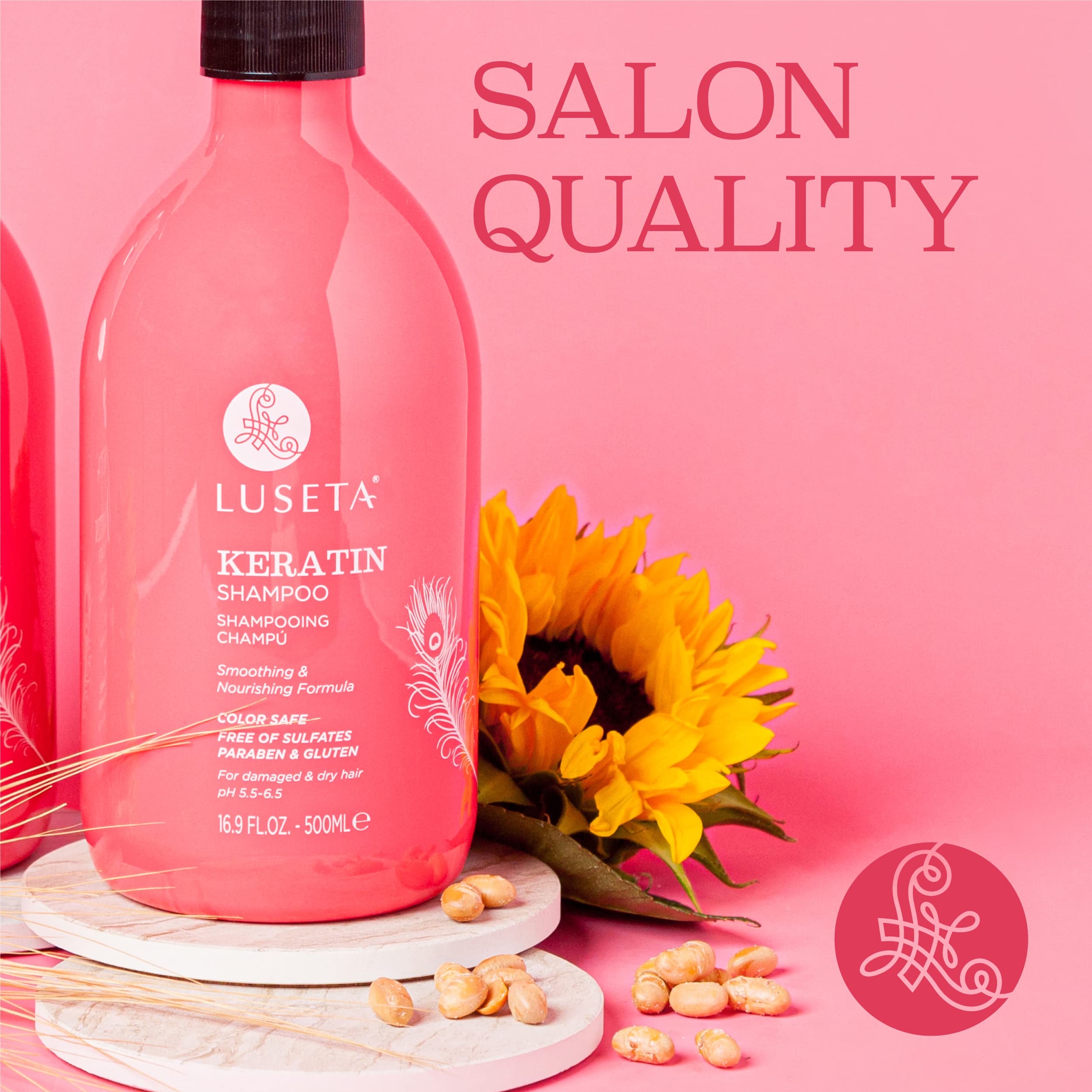 Ingrédients kératine du Luseta Keratine Shampoo visibles sur l'étiquette pour nourrir les longueurs.