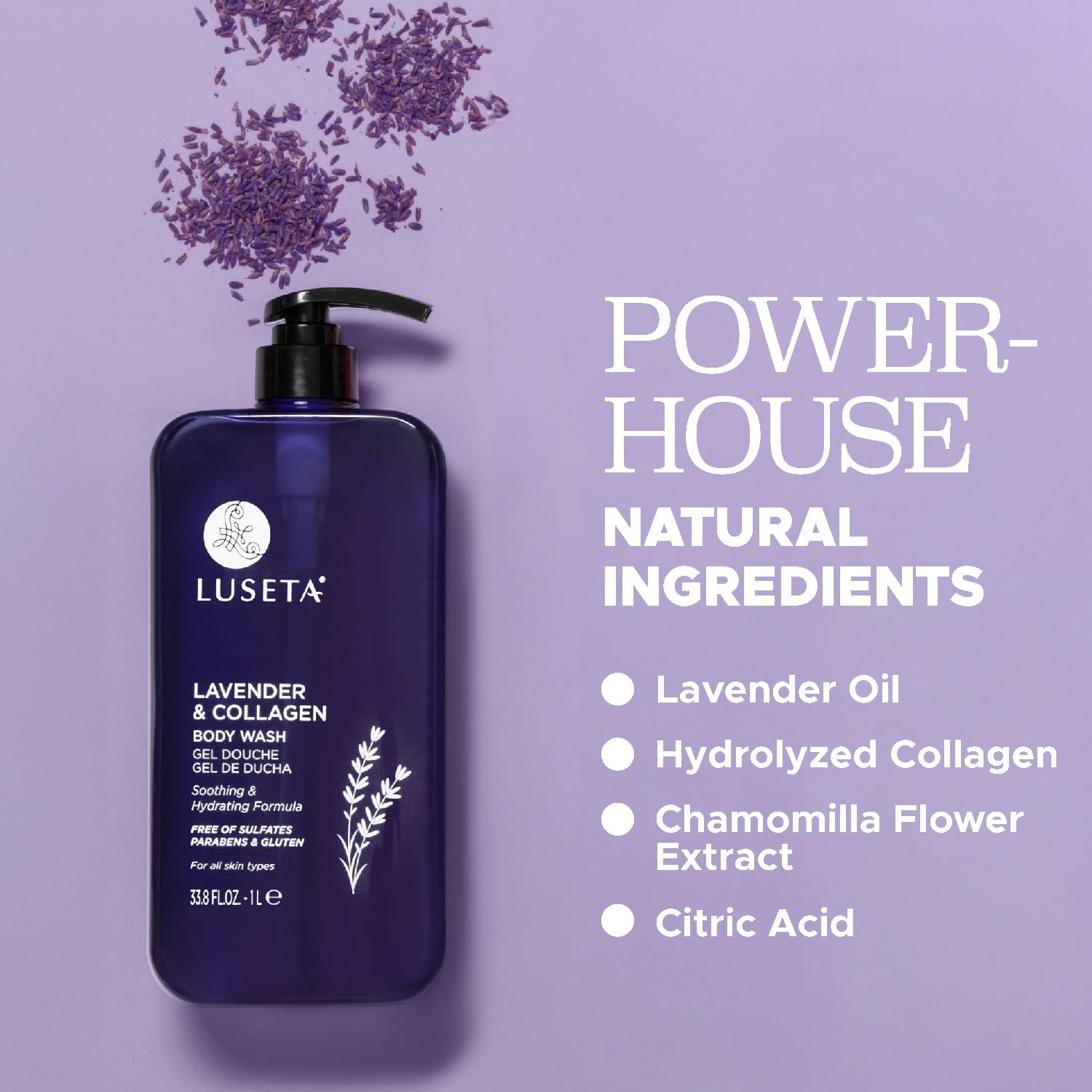 Close view of silky texture of Luseta Lavender & Collagen Body Wash on skin.