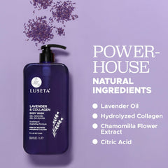 Close view of silky texture of Luseta Lavender & Collagen Body Wash on skin.