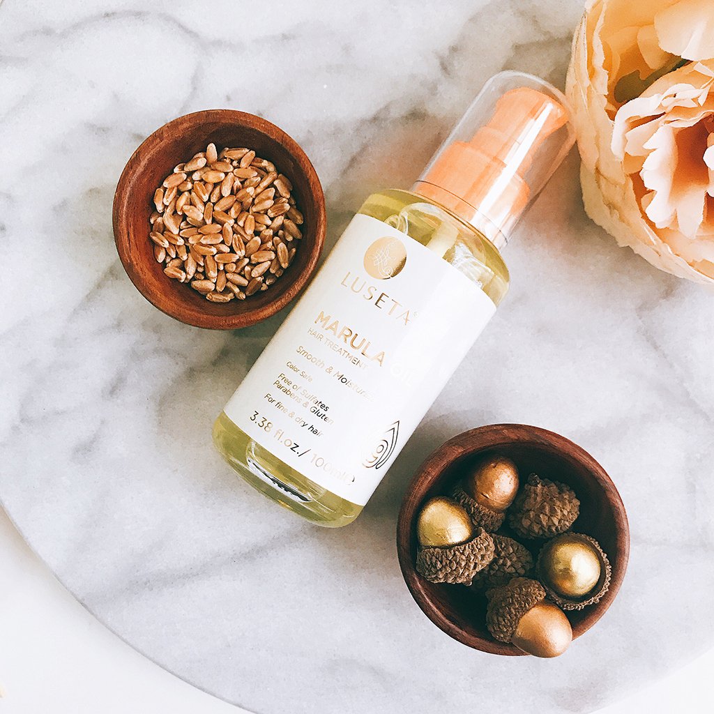 Luseta Marula Oil Hair Treatment ingredients label highlights natural oils for shine and moisture
