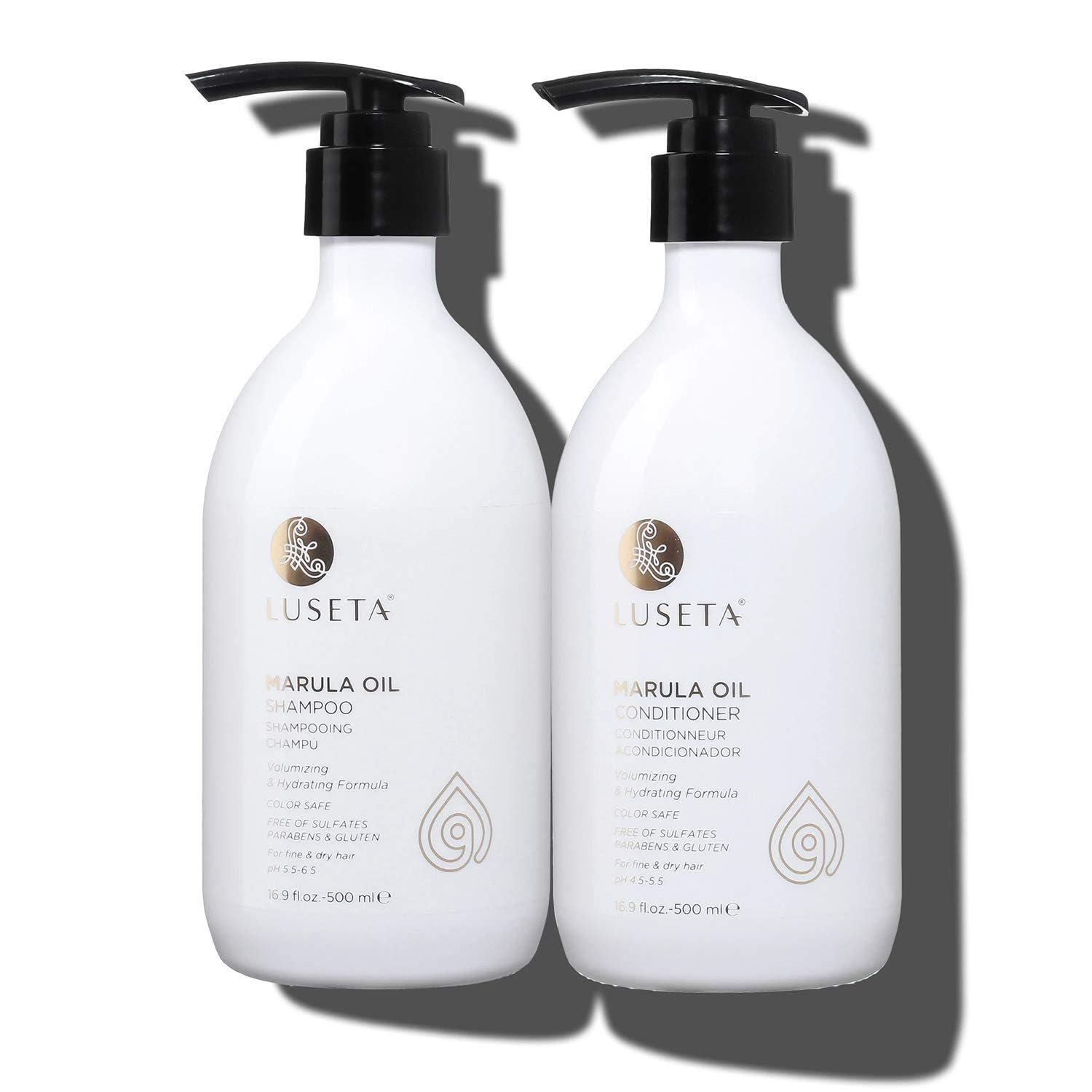Luseta Marula Shampoo bouteille : volume léger et brillance naturelle.