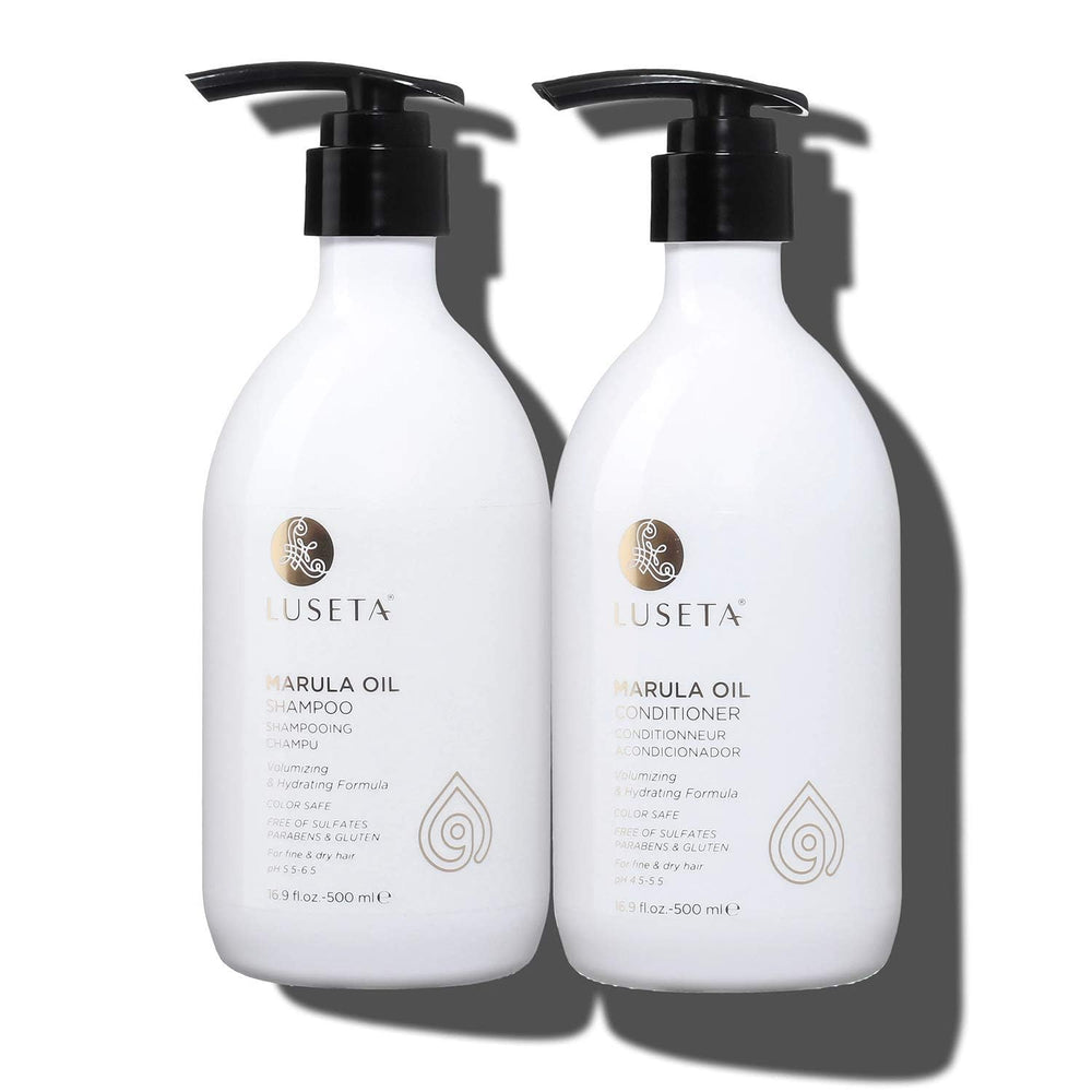 Luseta Marula Shampoo bouteille : volume léger et brillance naturelle.