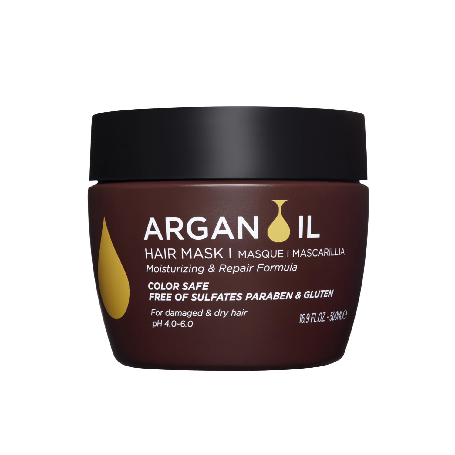Masque Luseta à l’Argan en pot, hydratation en profondeur pour cheveux endommagés.