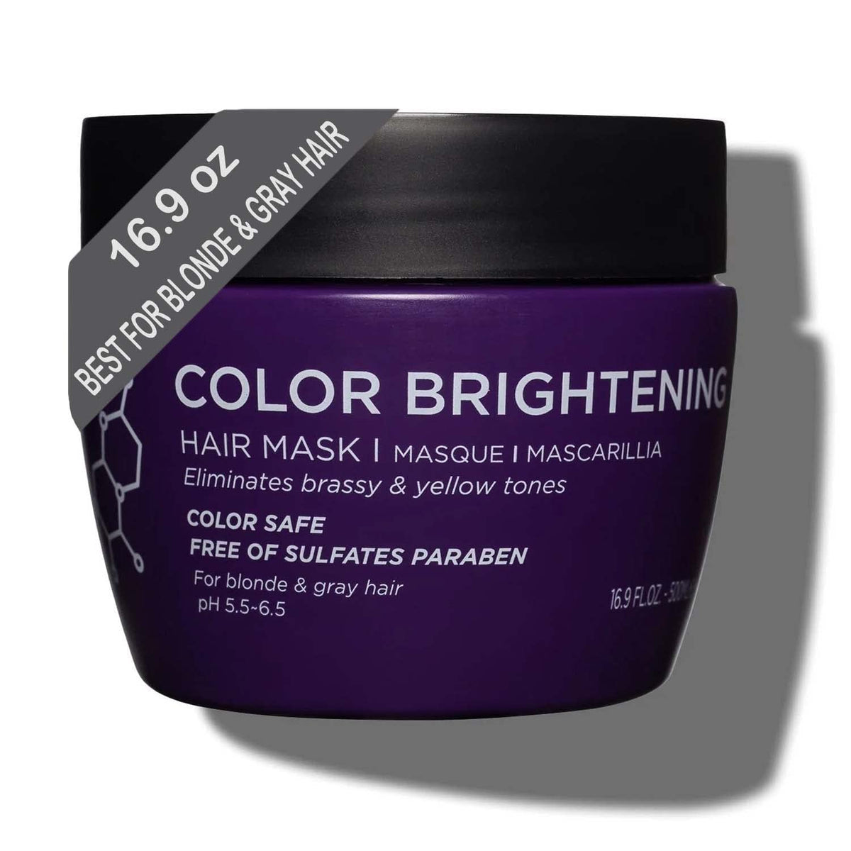 Luseta masque-cheveux-violet-bouteille-16oz hydrate et neutralise les reflets jaunes.
