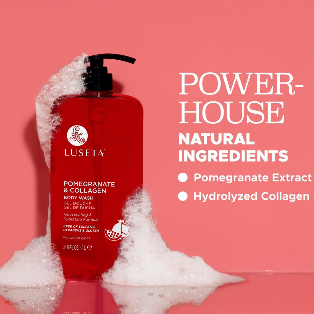 Moisturized skin after shower with Luseta Pomegranate and Collagen Body Wash.