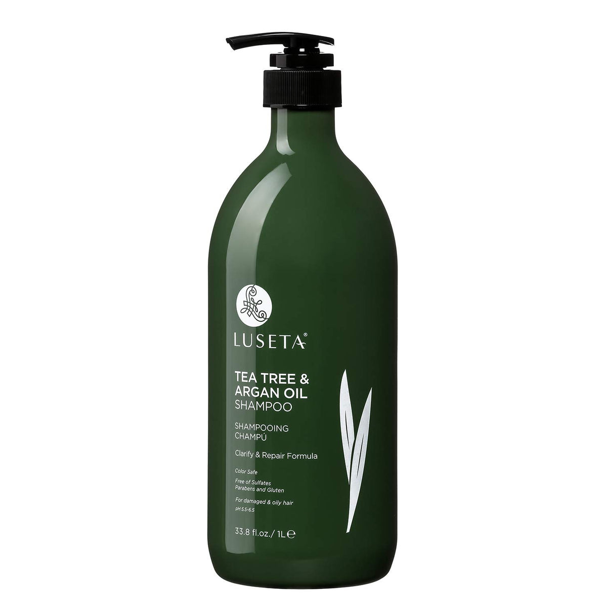 Shampoing Luseta arbre-a-the, bouteille de 1000 ml, soin anti-pelliculaire.