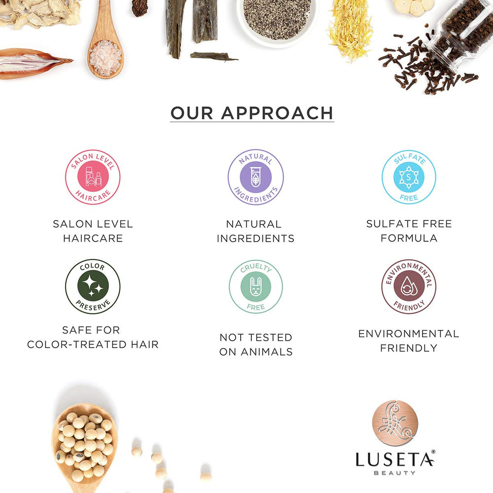 Shampoing Luseta arbre-a-the sans sulfates, couleur traitée compatible.
