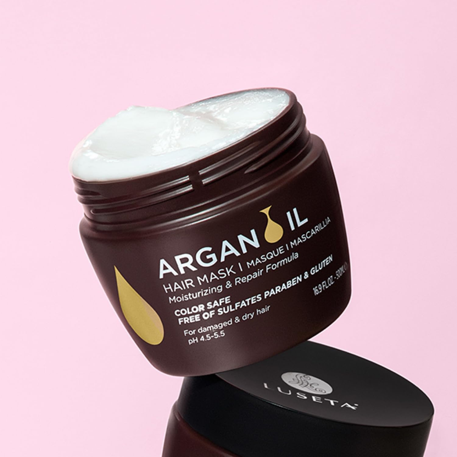 Soin Argan Luseta sans sulfates, respectueux de la couleur.