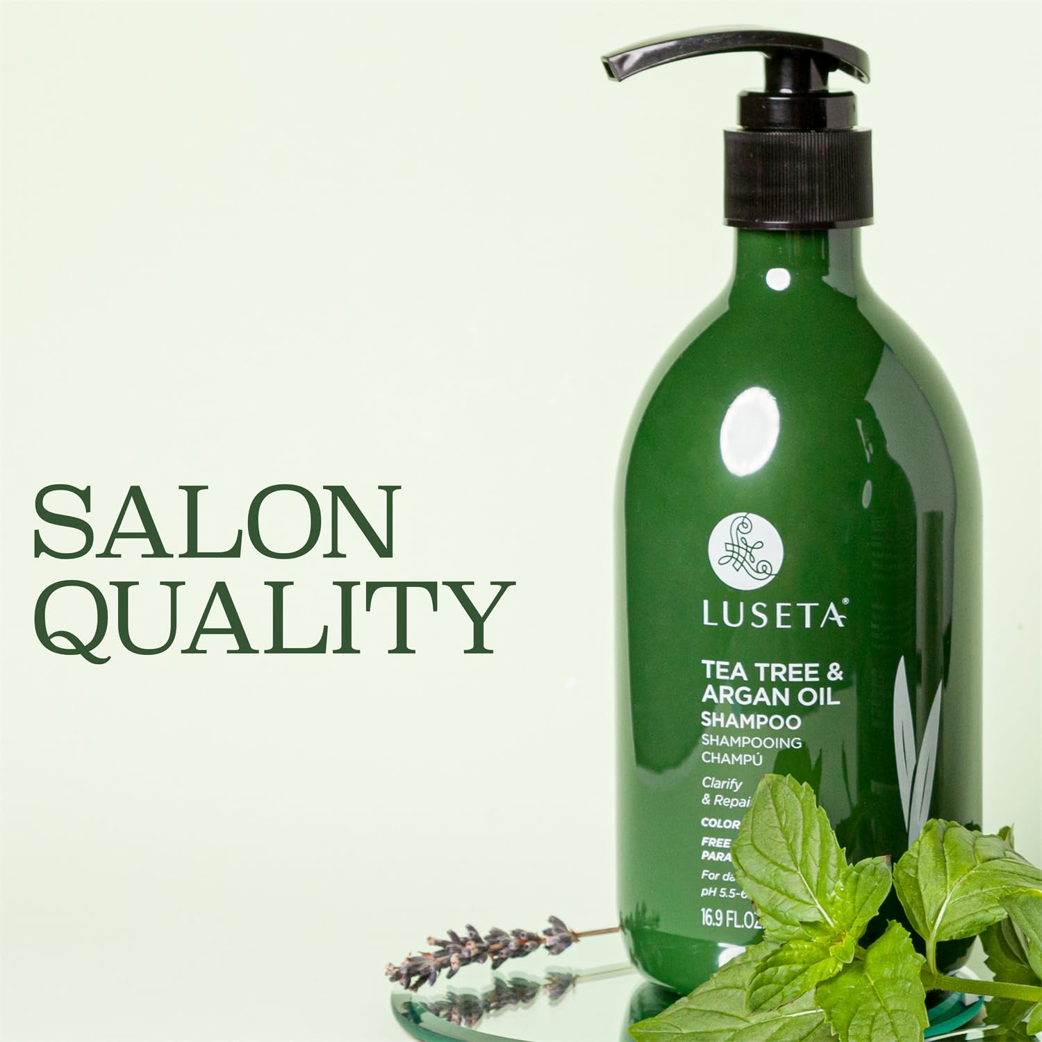 Texture mousse légère du shampoing L LUSETA arbre à thé argan pour un rinçage rapide.