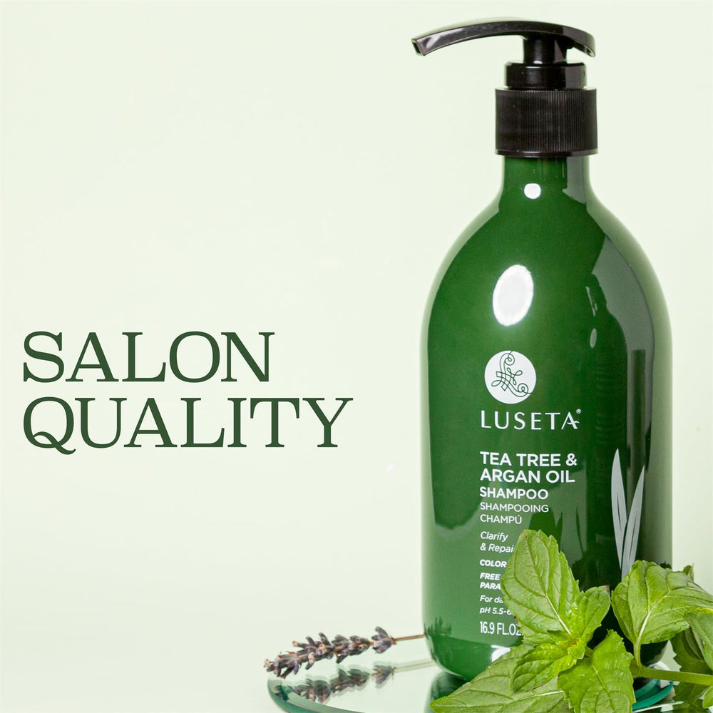 Texture mousse légère du shampoing L LUSETA arbre à thé argan pour un rinçage rapide.