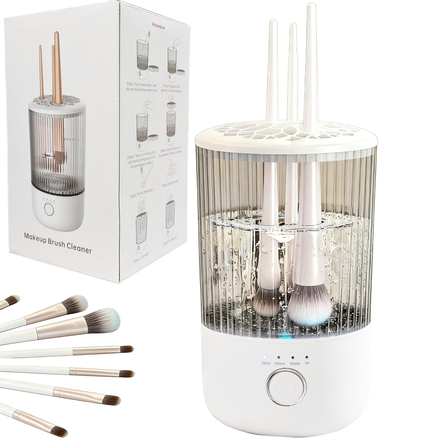 Pinceaux Luslife nettoyés avec rotation 360°, nettoyage en profondeur.