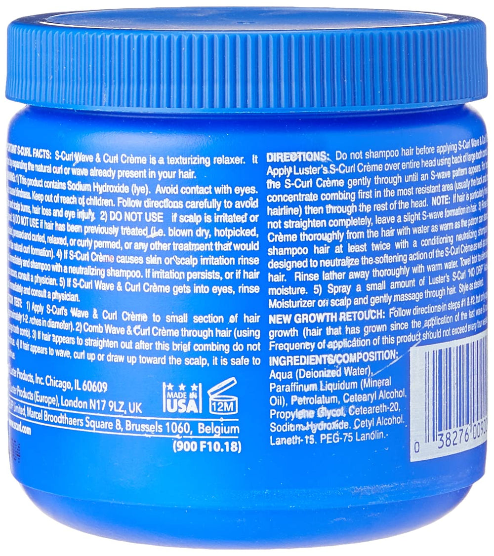 Luster S Curl Texturizer Crème — aperçu avant/après avec boucles définies.