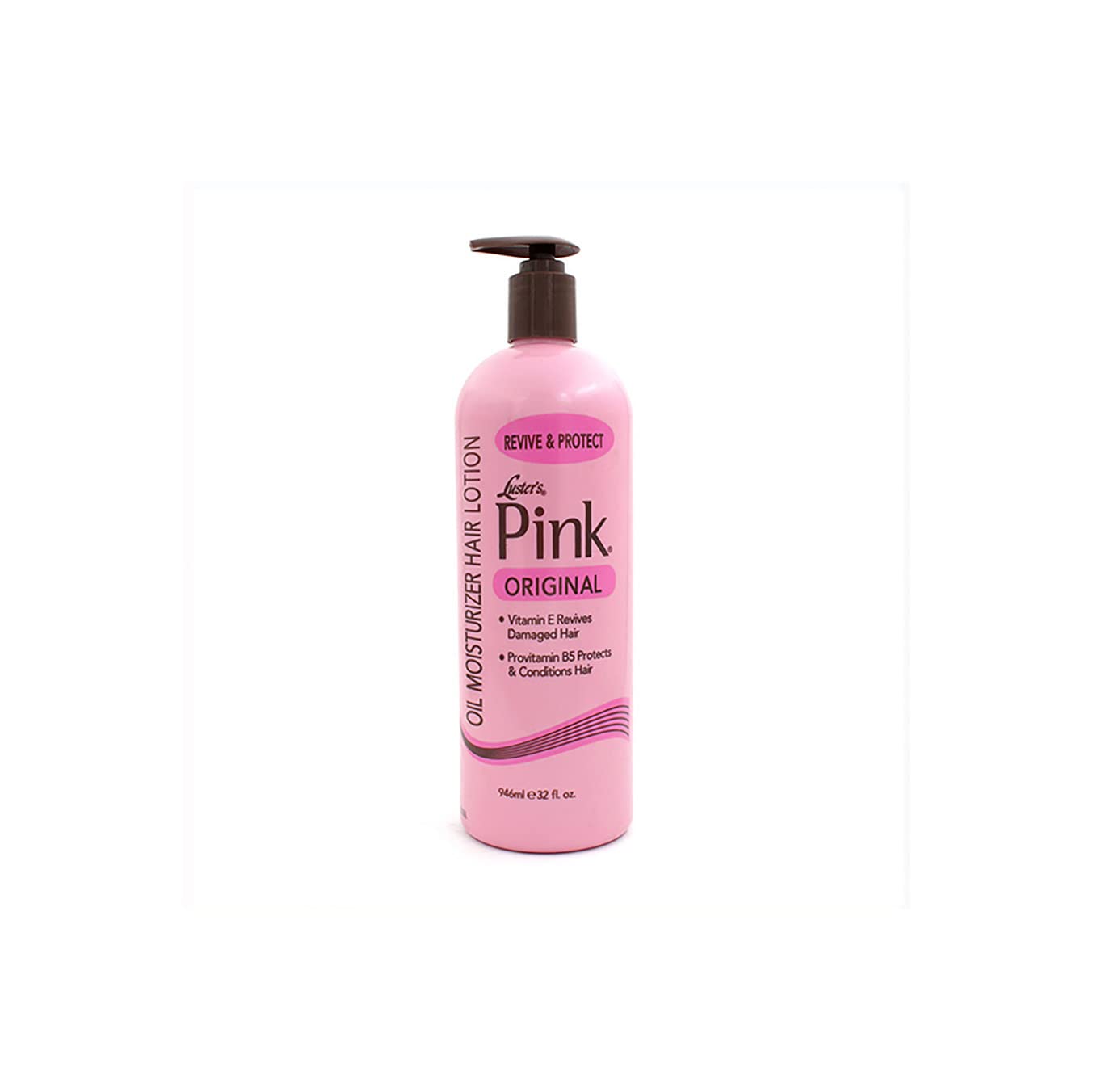 Luster's Pink Oil Moisturizer en flacon-pompe, hydrate et nourrit les cheveux en profondeur.