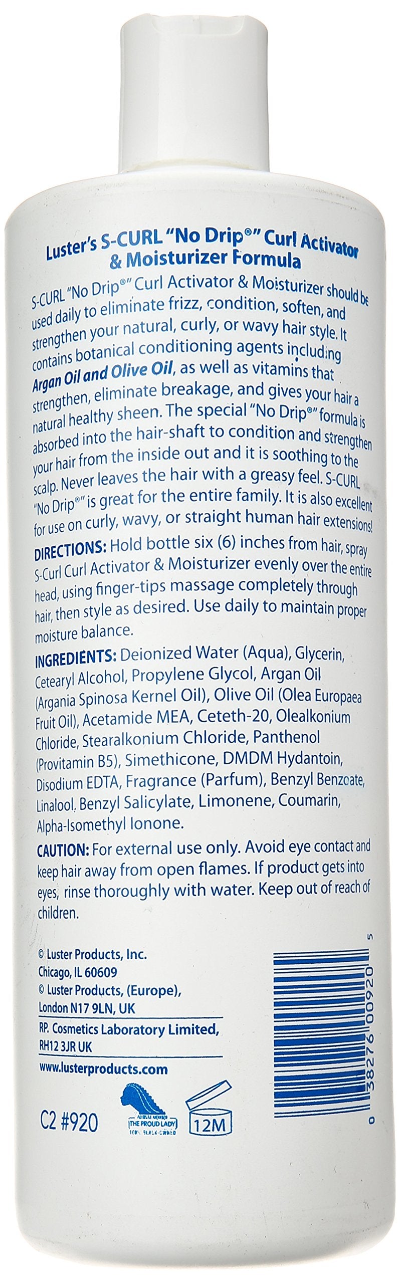 Luster's Scurl Right On Curl, gros plan sur des cheveux bouclés après application: hydratation et douceur.