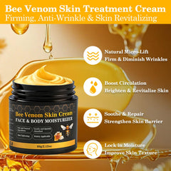 Application visage avec la crème venin d’abeille de Lustrchron, soin rapide.