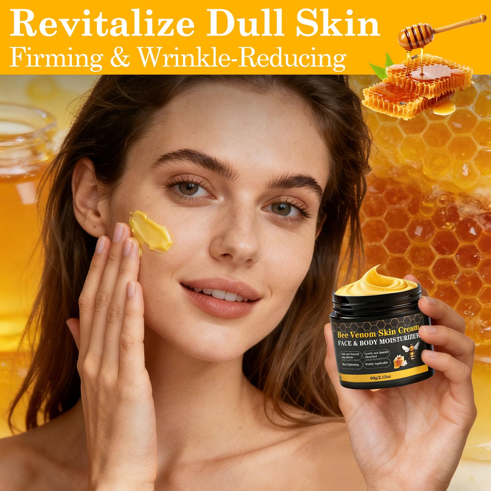 Soin corps et mains avec crème venin d’abeille Lustrchron, couvrant les zones difficiles.