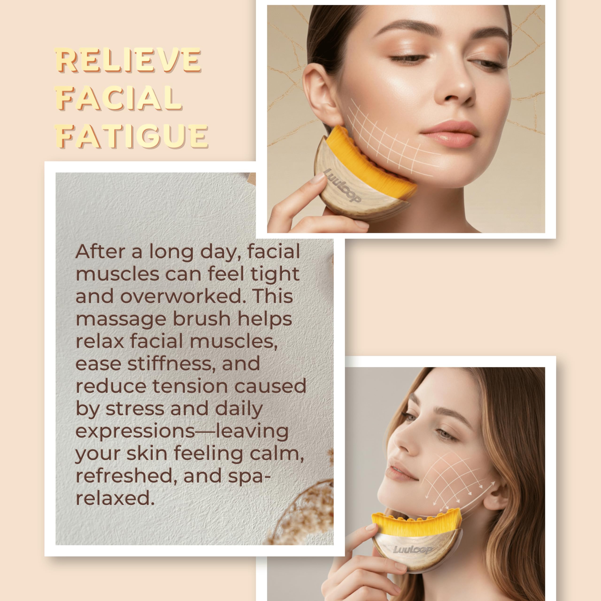 Brosse LuuLoop massage facial stimule microcirculation pour une peau plus lumineuse.