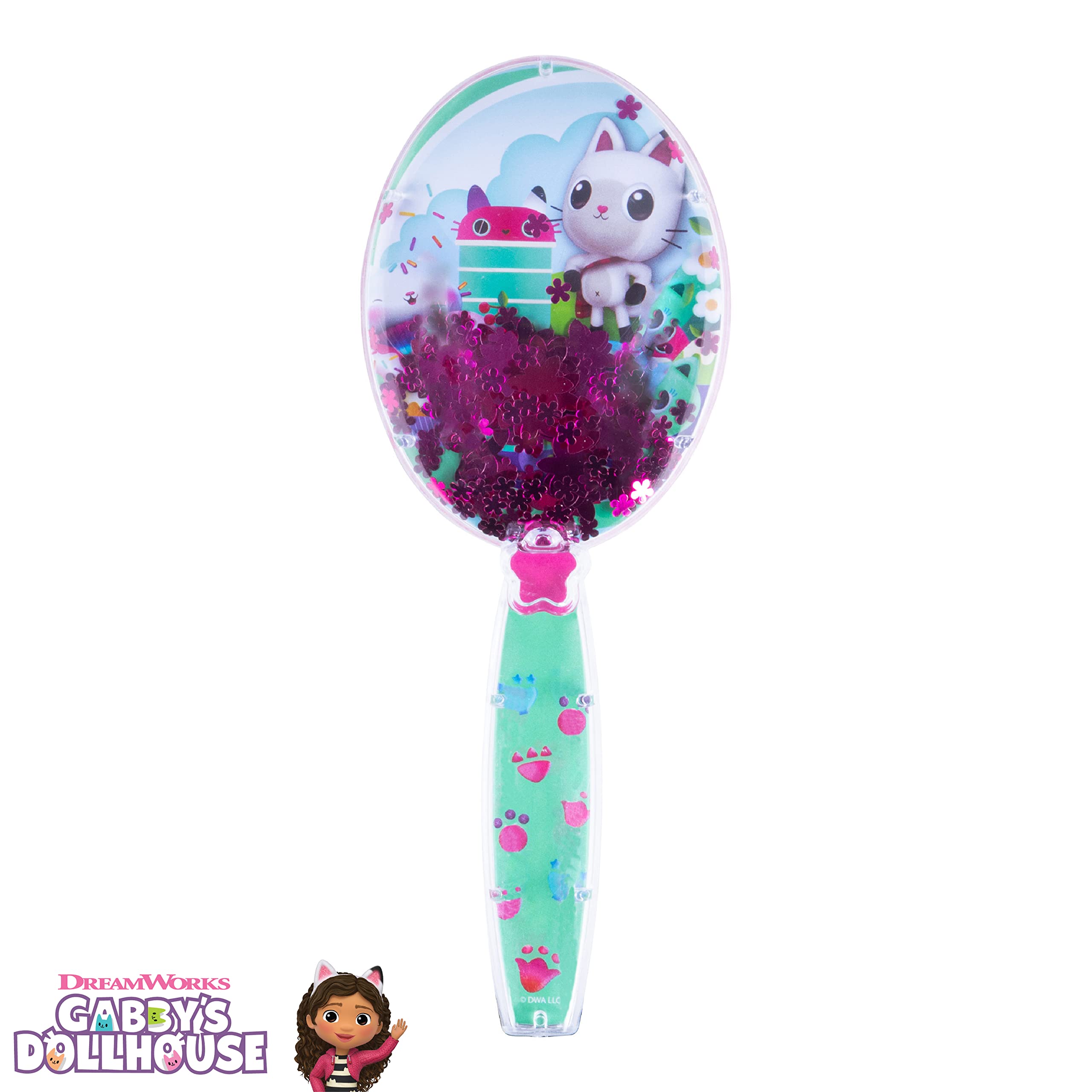 Brosse LUV HER Gabby's Dollhouse avec confettis et fleurs pour un style ludique.