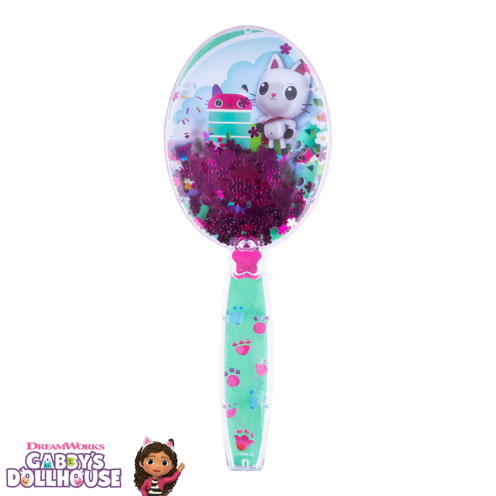 Brosse LUV HER Gabby's Dollhouse avec confettis et fleurs pour un style ludique.