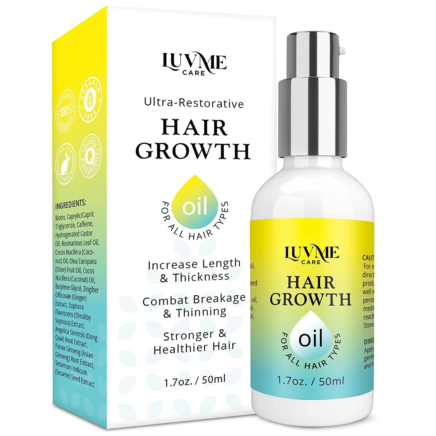 Huile Luv Me Care de croissance capillaire avec biotine dans une bouteille, vitalité des cheveux.