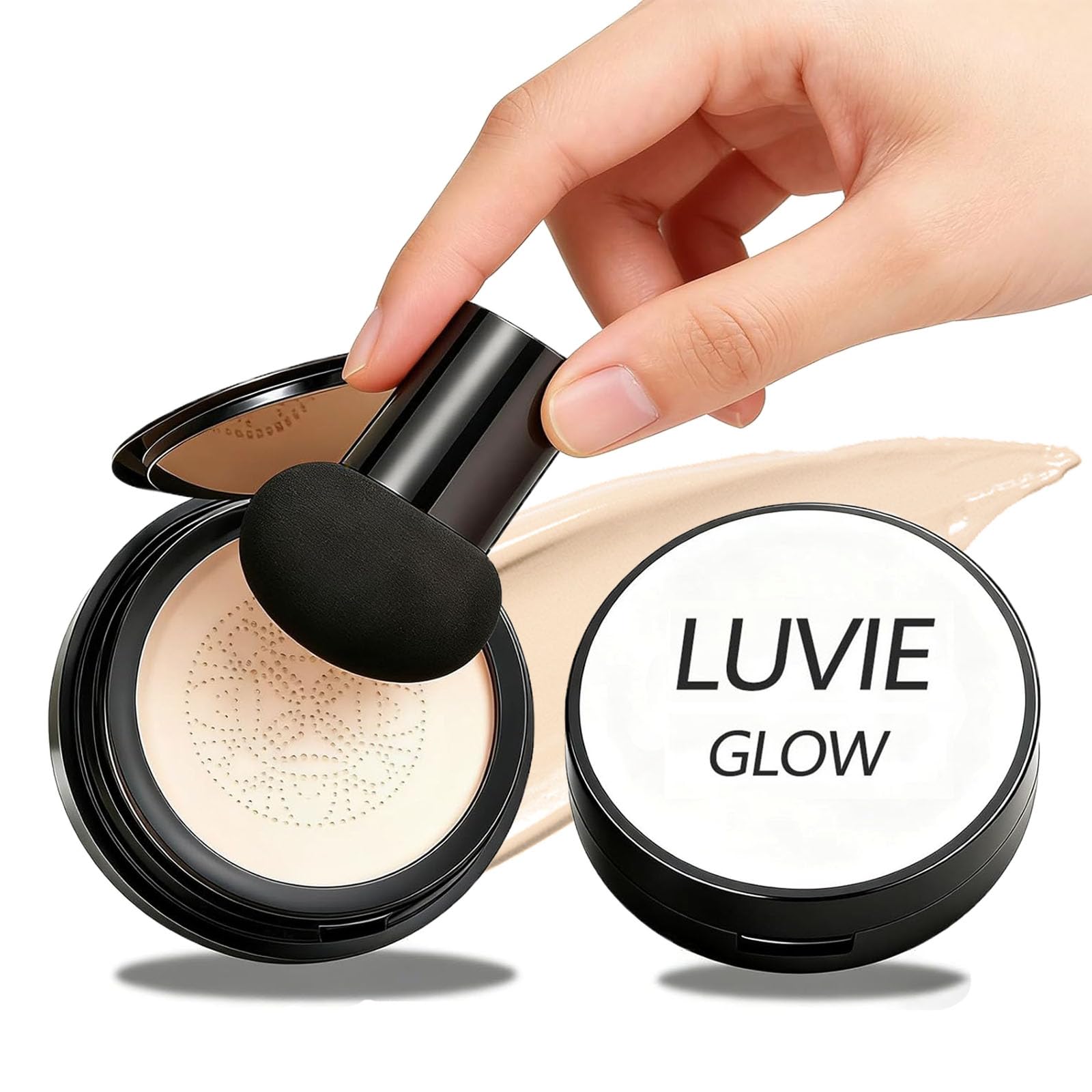 Luvie Glow emballage élégant du fond de teint cushion, idéal pour peau mature.