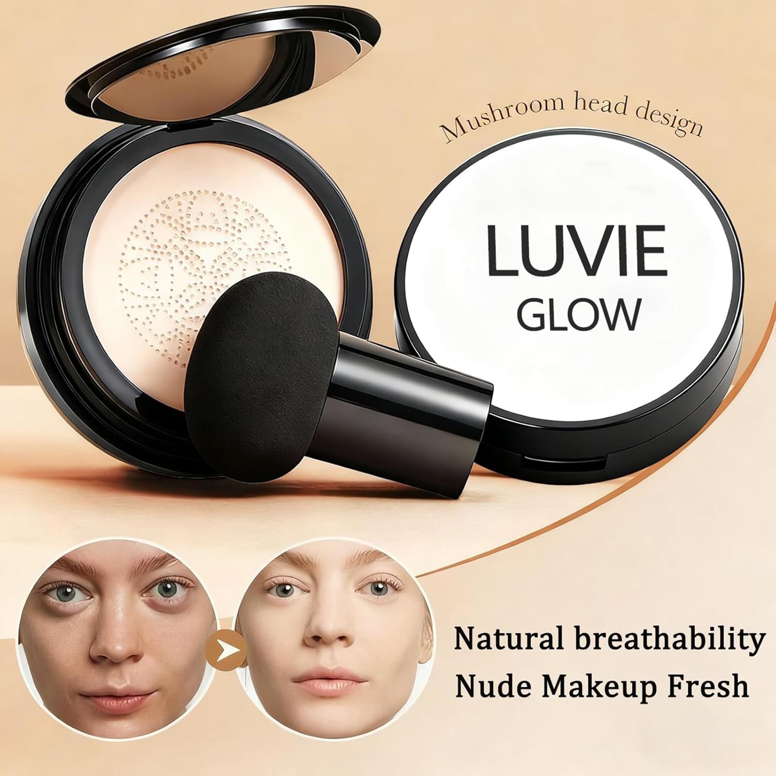Luvie Glow éponge champignon pour une application rapide et uniforme.