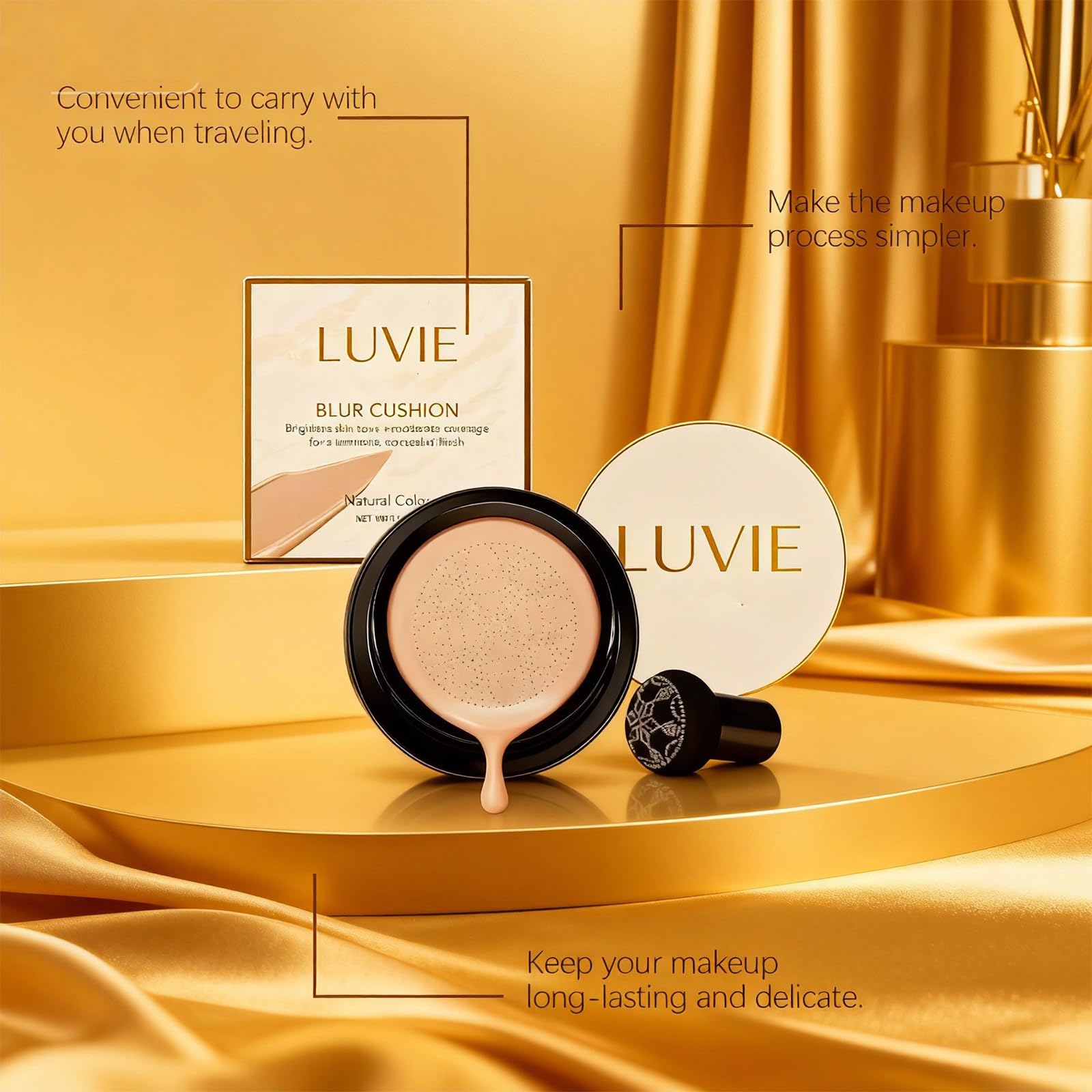 Luvie Foundation Cushion cushion puff application enables smooth, even coverage.