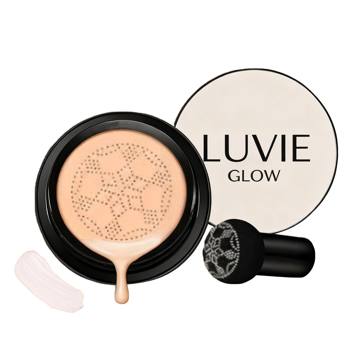 Aperçu du fond de teint Luvie Glow en coussin à tête champignon, couvrance naturelle.
