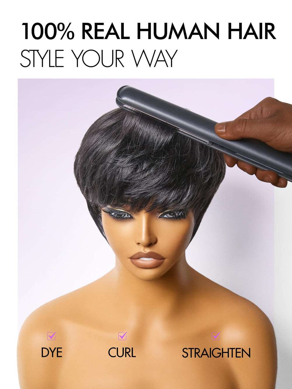 Perruque LUVME HAIR pixie de 5 pouces, volume et mouvement naturels.