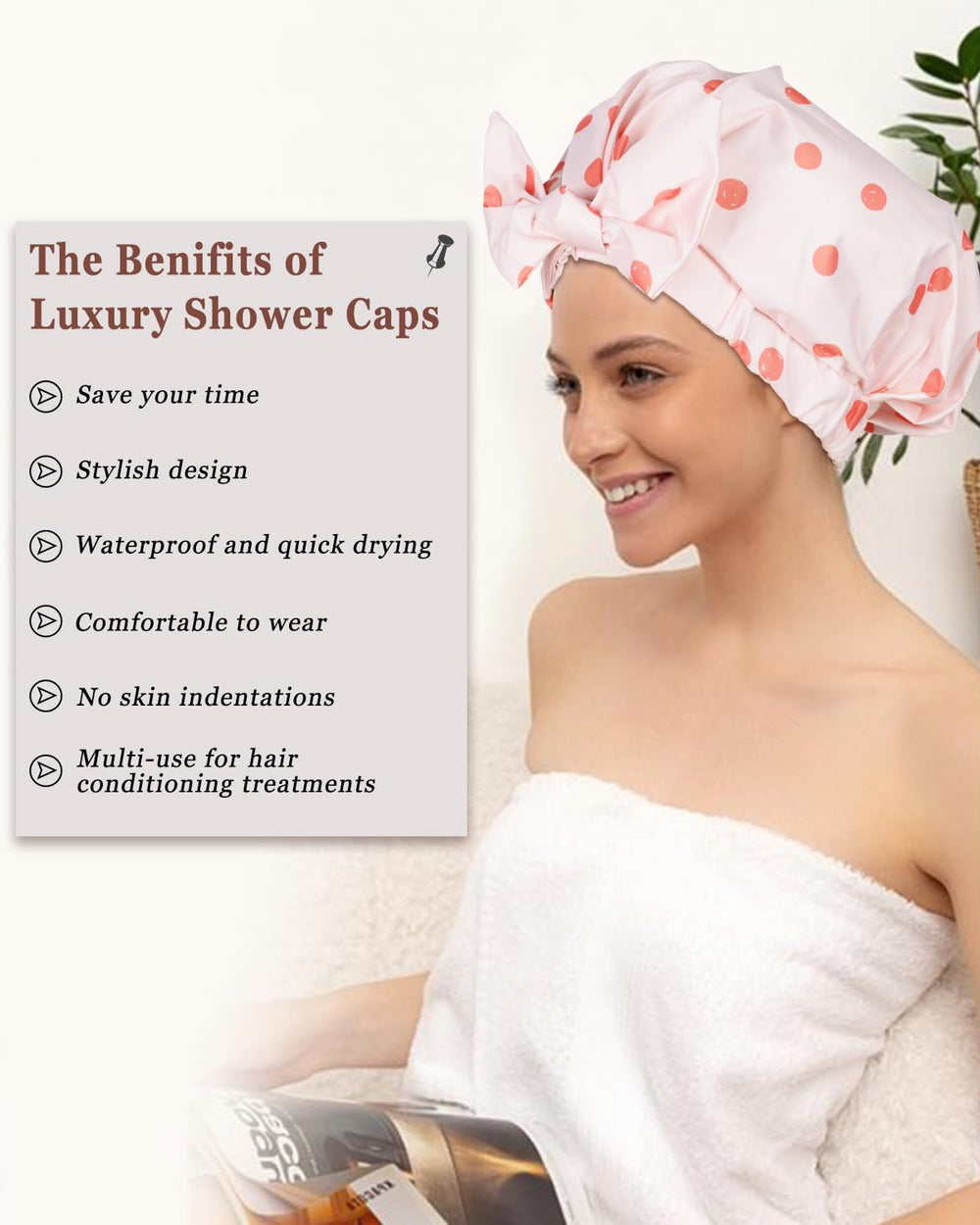 Bonnet de douche Luvruitaky voyage spa, compacte et facile a transporter.