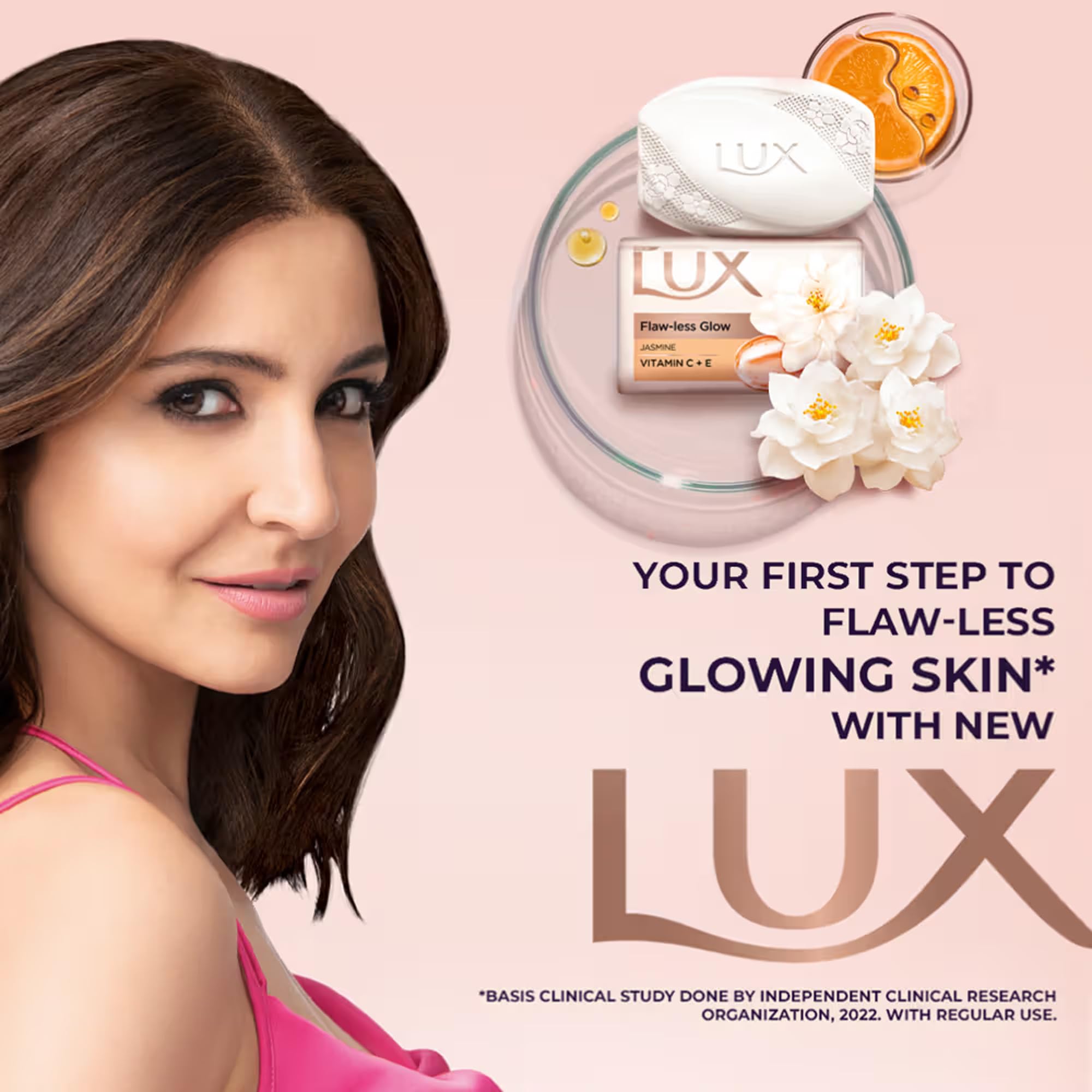 Lux Savon jasmin et amande – barre détail, texture soyeuse prête pour soin.