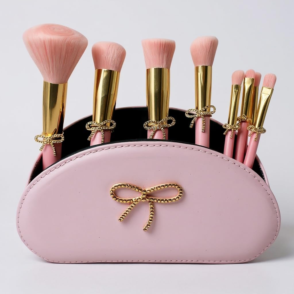 Luxape pinceaux maquillage avec noeud rose pour une application précise et fluide.