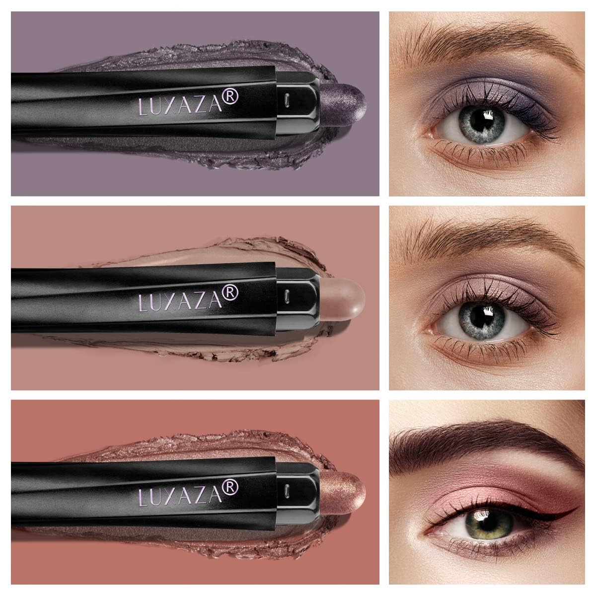 Luxaza Ombres Yeux Sticks Neutres Caramel Gris: nuances faciles à porter au quotidien.