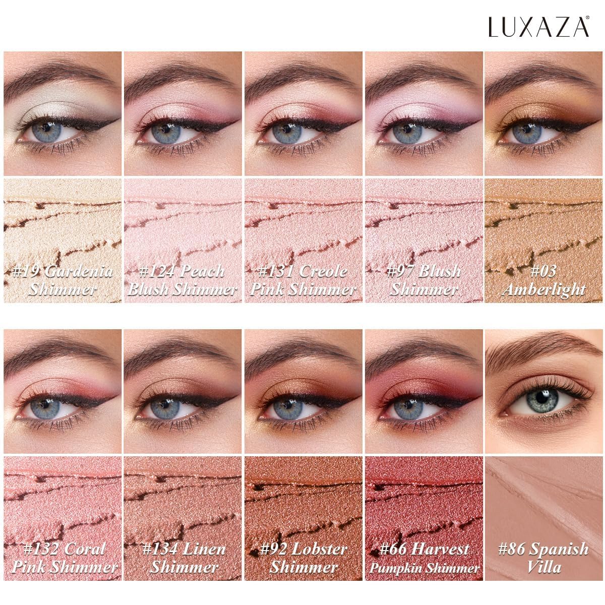 LUXAZA PRO crayons-ombre-baton bronze fumé, fini métallique parfait en soirée.