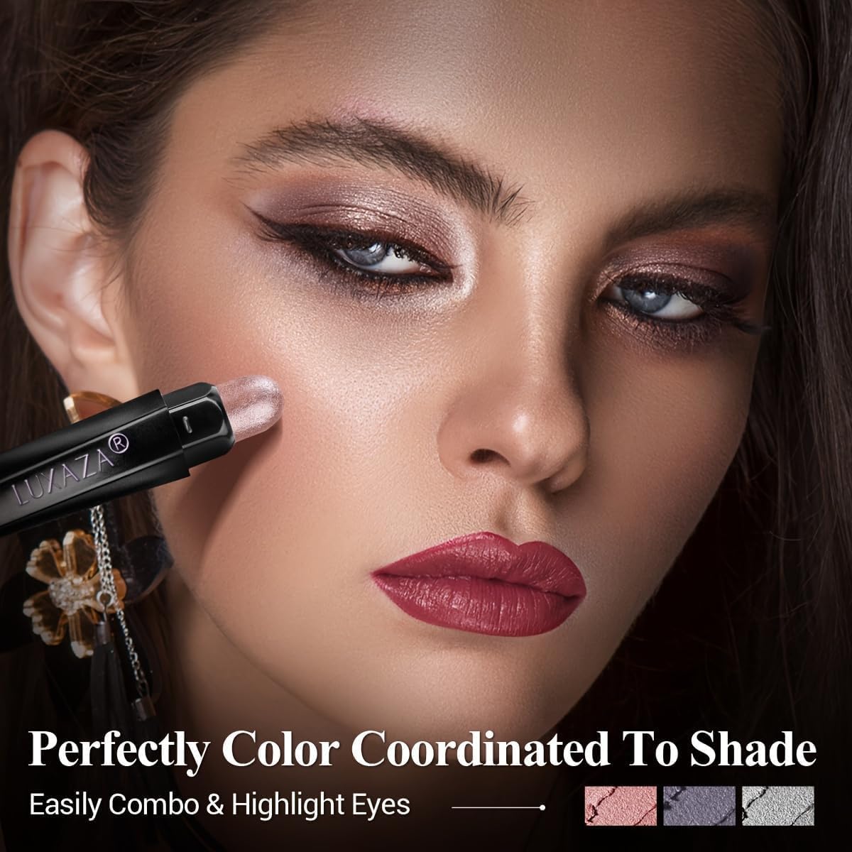 Luxaza Pro Plum Eyeshadow Stick swatches show versatile neutral tones