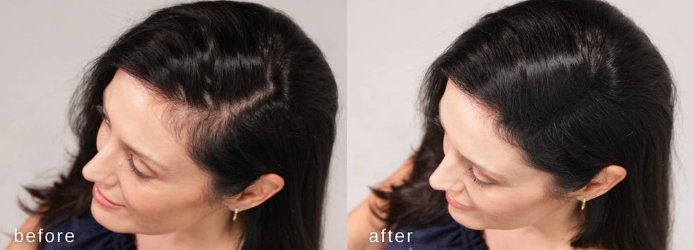 Volume accru et densité visibles après application des fibres capillaires LUXE.