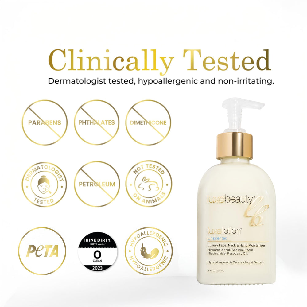 LUXEBEAUTY LuxeLotion – soin anti-âge luxueux pour visage et corps.