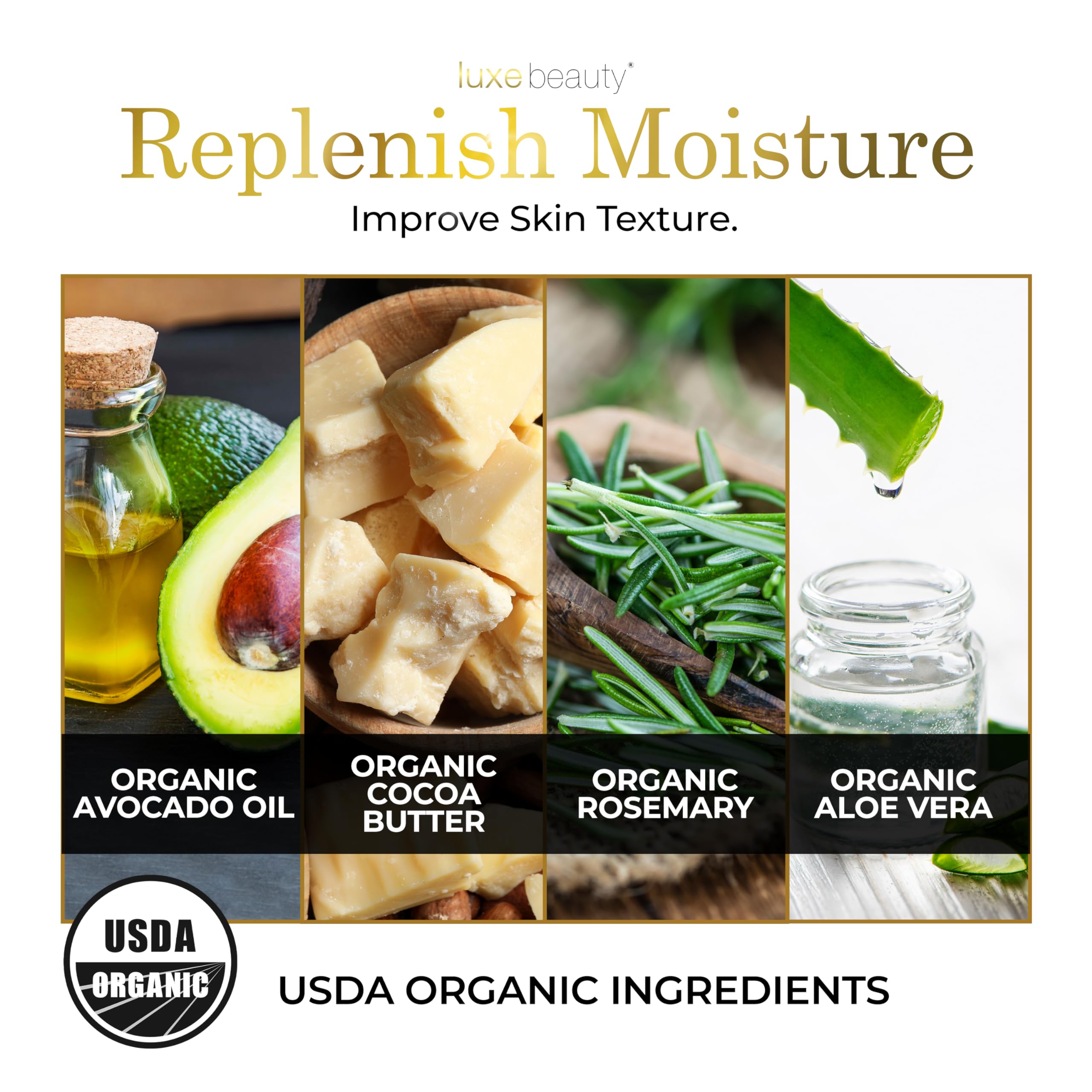 LUXEBEAUTY LuxeLotion – ingrédients organiques riches et nourrissants.