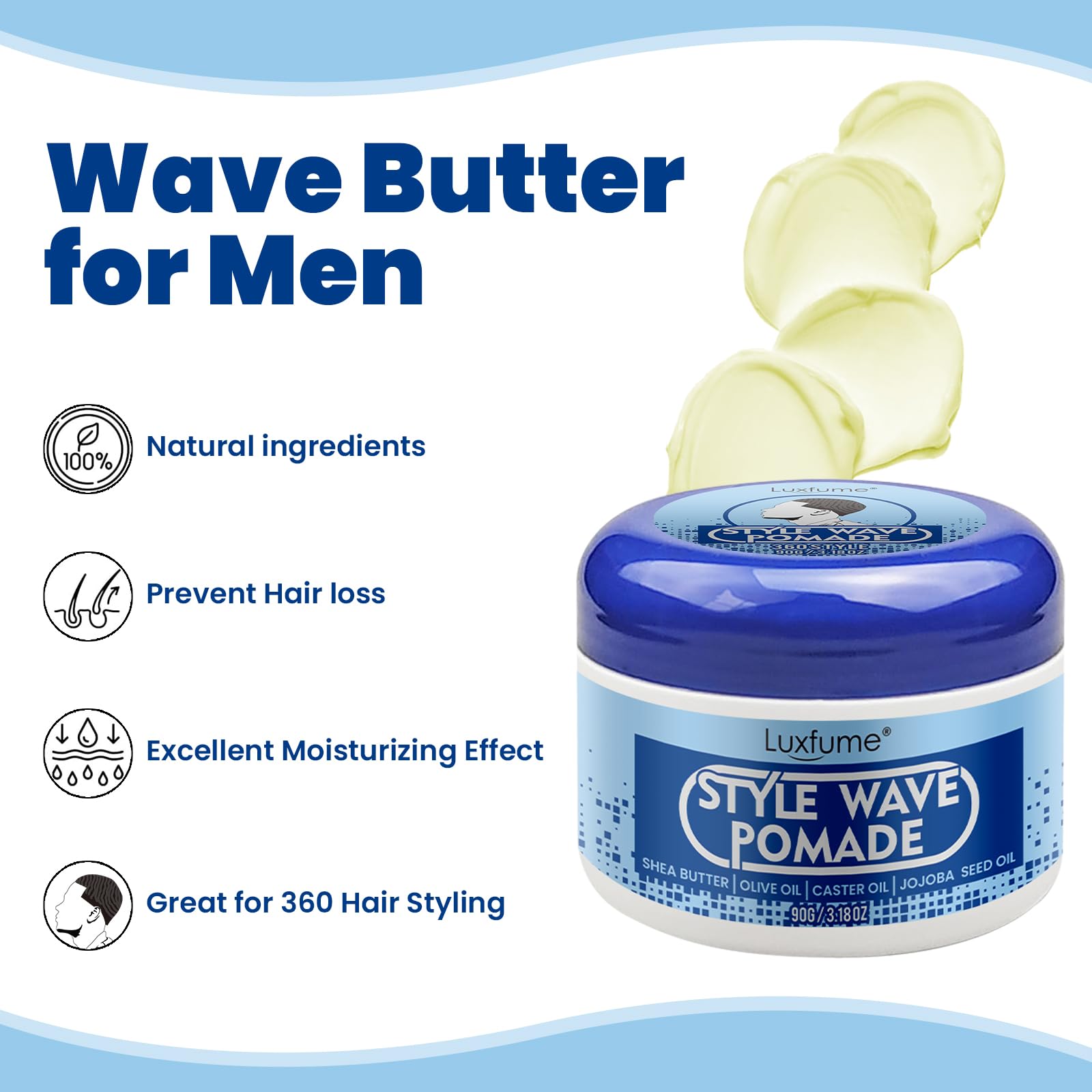 Luxfume pomade homme douceur cheveux – formulation hydratante pour cheveux souples.