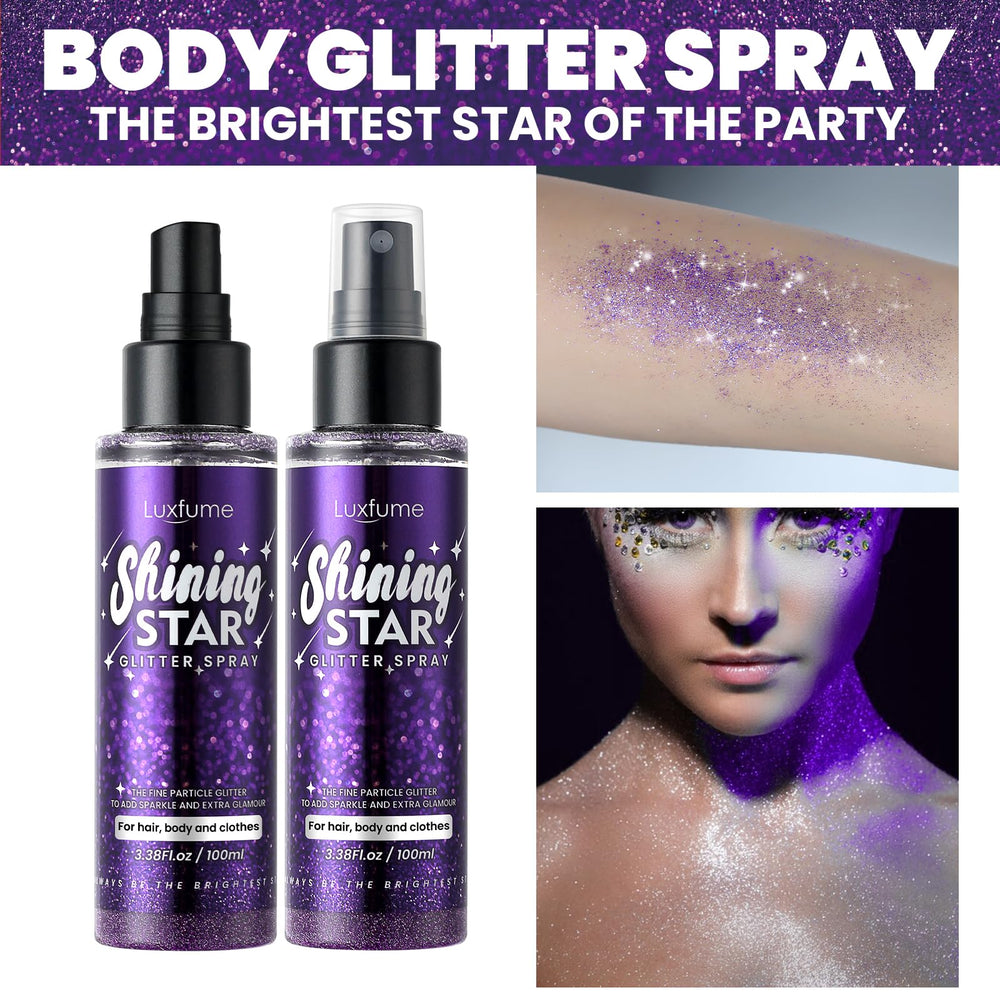 Luxfume spray paillettes visage pour un éclat spectaculaire sur scène.