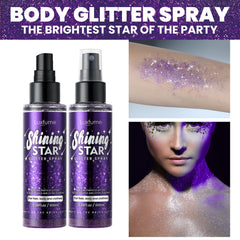 Luxfume spray paillettes visage pour un éclat spectaculaire sur scène.